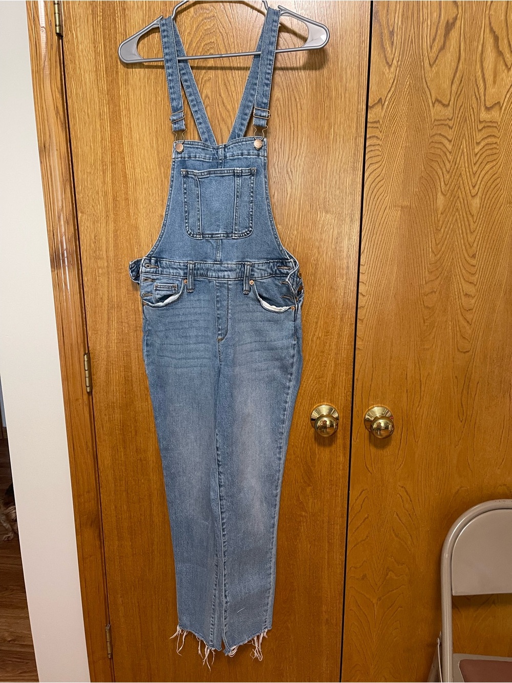Universal Thread Blue Denim Overalls with Frayed Hem